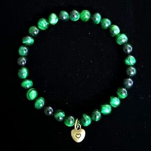 Peace Harmony Clarity Emerald Green Tiger's Eye Beaded Stretch Bracelet